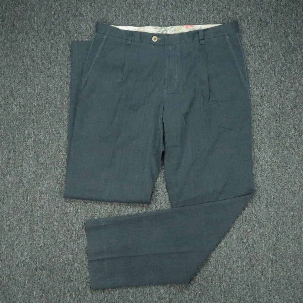 Tommy Bahama Pants Mens 35x34 Blue Silk Pleated Trouser Straight